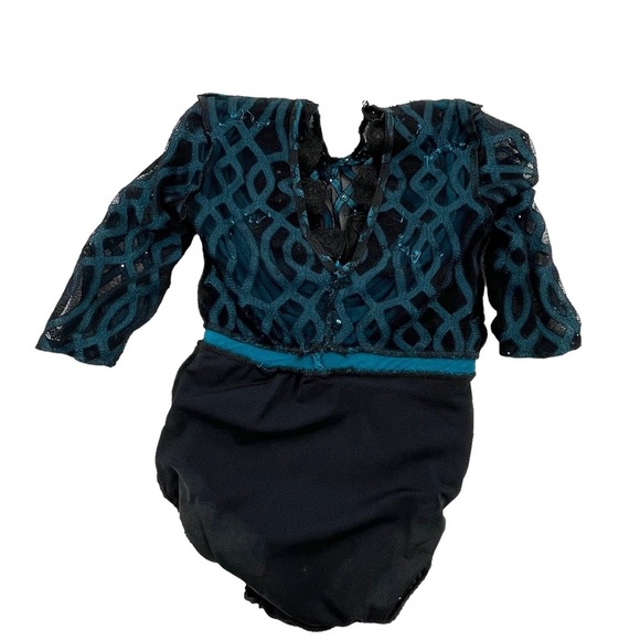 Competition Dance Solo Costume Black Velvet Leotard Teal Accent Rhinestones AXXS - Picture 14 of 14
